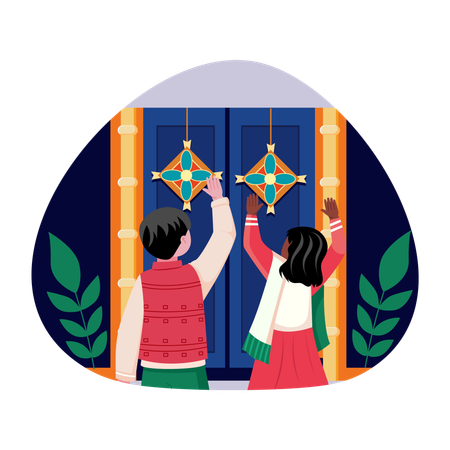 Indian people Decorating door  Illustration