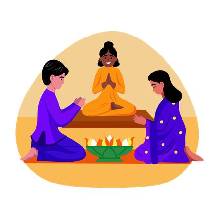 Indian people doing Hindu worship  Illustration