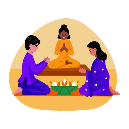 Indian people doing Hindu worship  Illustration