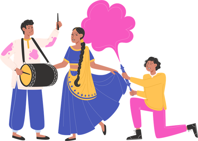 Indian people enjoying holi  Illustration