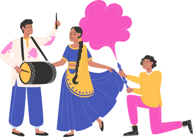 Indian people enjoying holi  Illustration