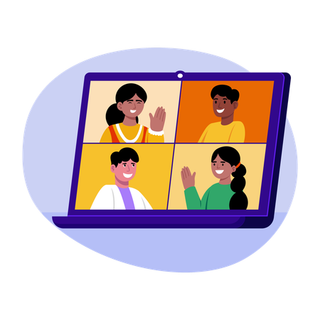 Indian people giving Online diwali greeting  Illustration