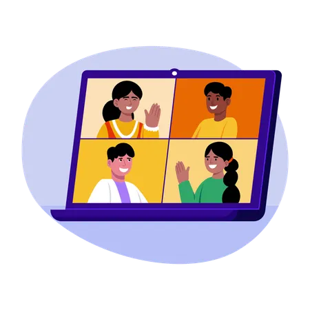 Indian people giving Online diwali greeting  Illustration
