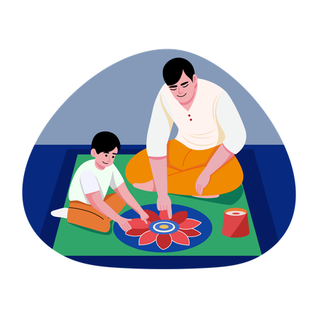 랑골리를 만드는 인도 사람들  일러스트레이션