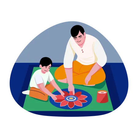 랑골리를 만드는 인도 사람들  일러스트레이션