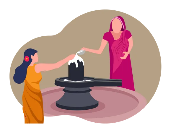 Indian people offering milk on the shiva shivling  Illustration