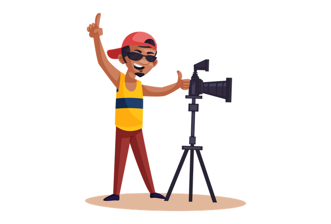 Indian Photographer shouting on perfect shot  Illustration