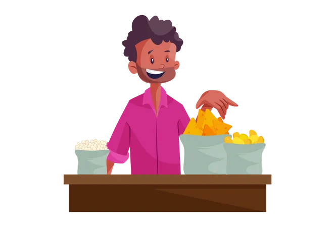 Indian popcorn and snacks vendor  Illustration