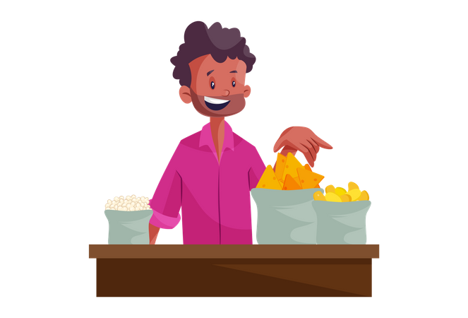 Indian popcorn and snacks vendor  Illustration