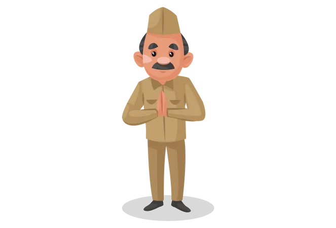 Indian postman standing in welcome pose  Illustration