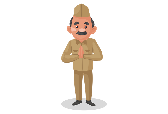 Indian postman standing in welcome pose  Illustration