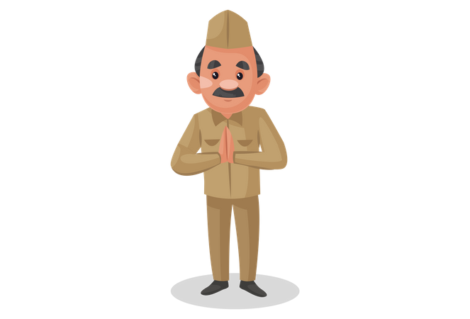 Indian postman standing in welcome pose  Illustration