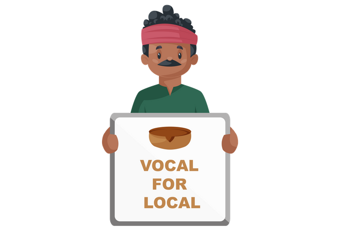 Indian potter is holding a vocal for local board in his hand Illustration