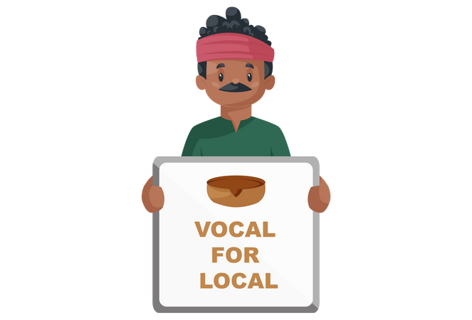 Indian potter is holding a vocal for local board in his hand  Illustration