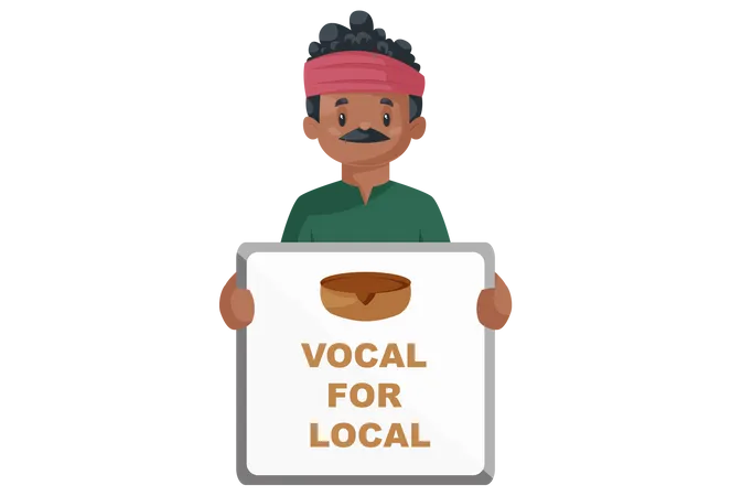 Indian potter is holding a vocal for local board in his hand  Illustration