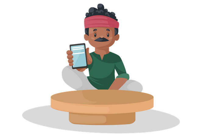 Indian potter is showing mobile phone  Illustration