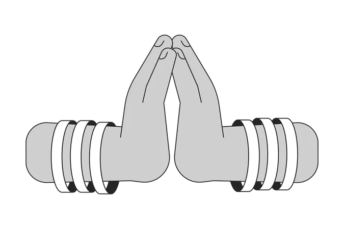 Indian Religious Praying Hands Cartoon Human Hands Outline Illustration Traditional Namaste 2 D Isolated Black And White Vector Image Festival Of Lights Hindu Flat Monochromatic Drawing Clip Art Illustration