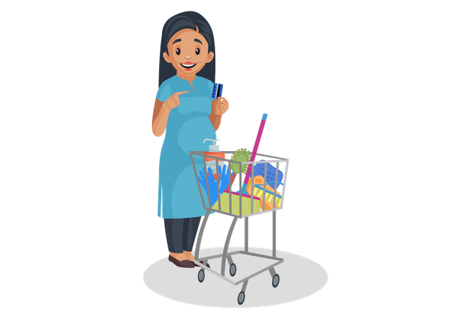 Indian pregnant woman doing shopping  Illustration