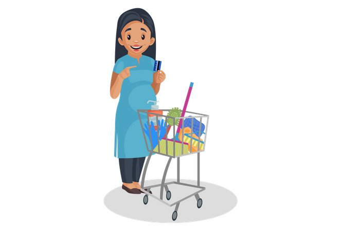 Indian pregnant woman doing shopping  일러스트레이션