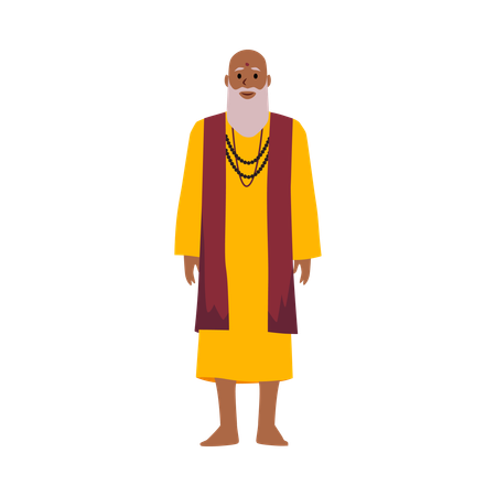 Indian priest old bald bearded Monk man with bindi on forehead in traditional Indian costume  Illustration