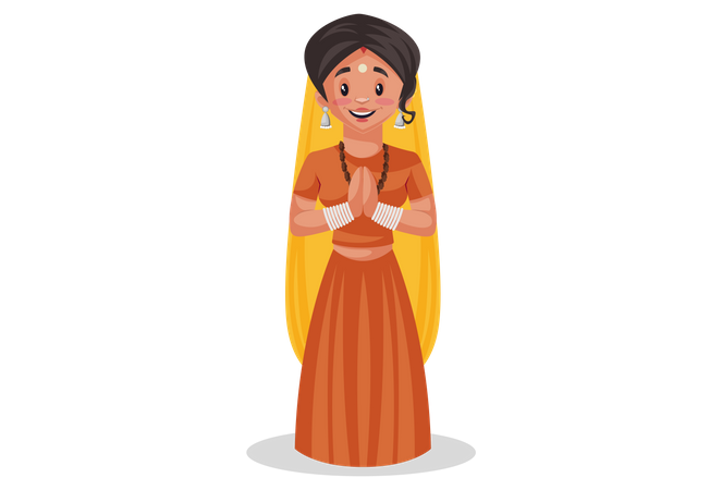 Indian priestess with greet hands doing Namaste  Illustration