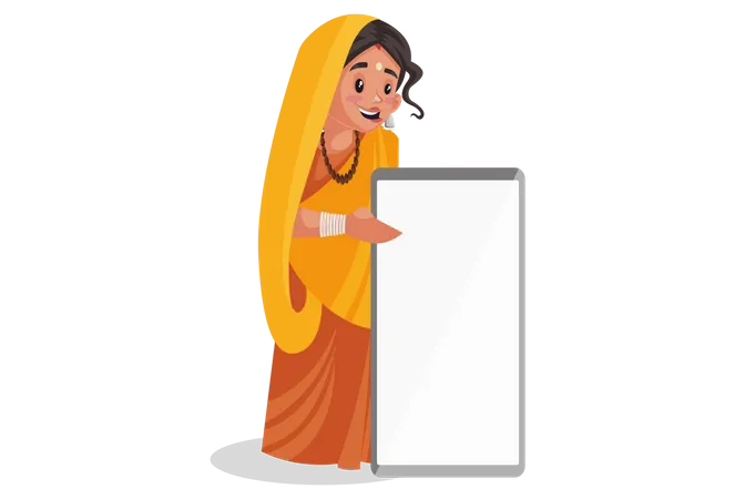 Indian priestess with whiteboard in hands  Illustration