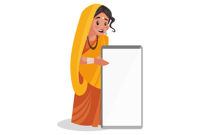 Indian priestess with whiteboard in hands  Illustration