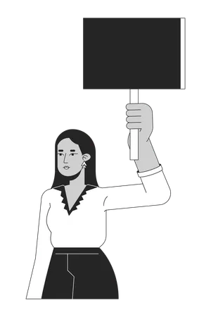 Indian Protester Flat Line Black White Vector Character Editable Outline Half Body Person Peaceful Public Demonstration Simple Cartoon Isolated Spot Illustration For Web Graphic Design Illustration