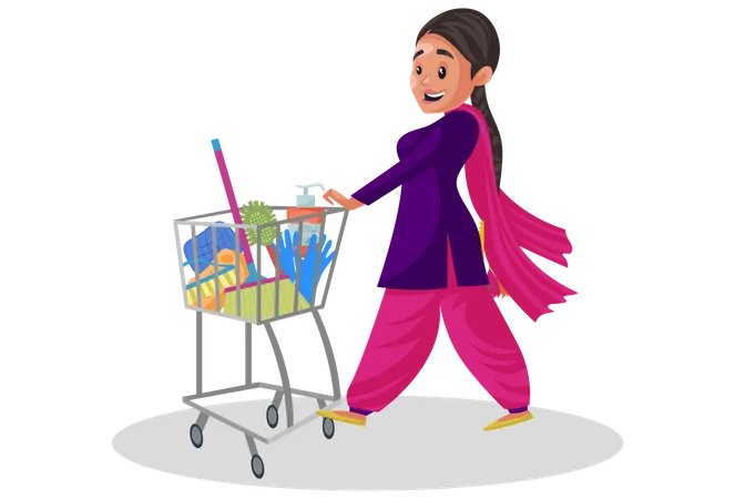 Indian punjabi woman doing shopping  Illustration