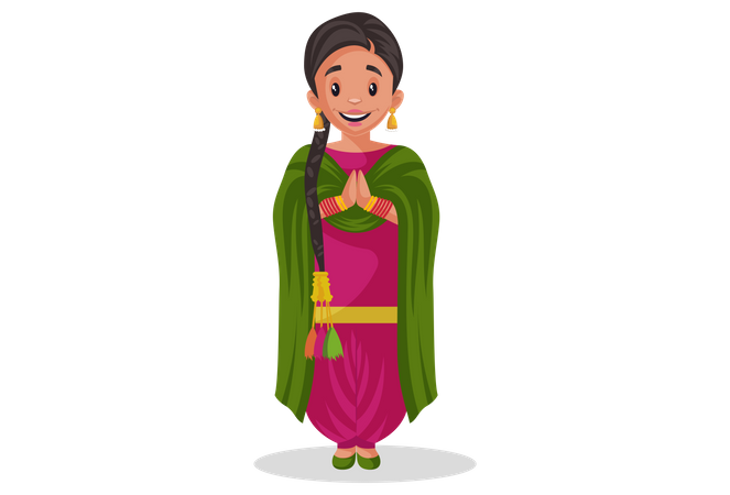 Indian punjabi woman standing in welcome pose  Illustration