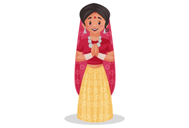 Indian rajasthani woman standing in welcome pose  Illustration