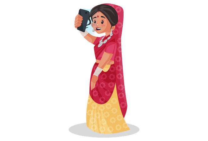 Indian rajasthani woman taking selfie  Illustration
