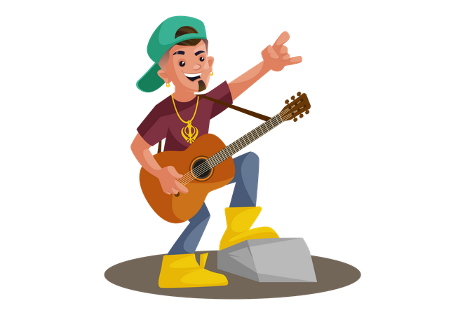 Indian rockstar is playing the guitar and singing Illustration