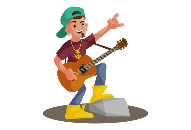 Indian rockstar is playing the guitar and singing  Illustration