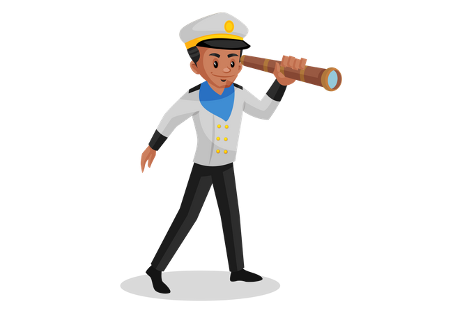 Indian sailor looking through telescope  Illustration