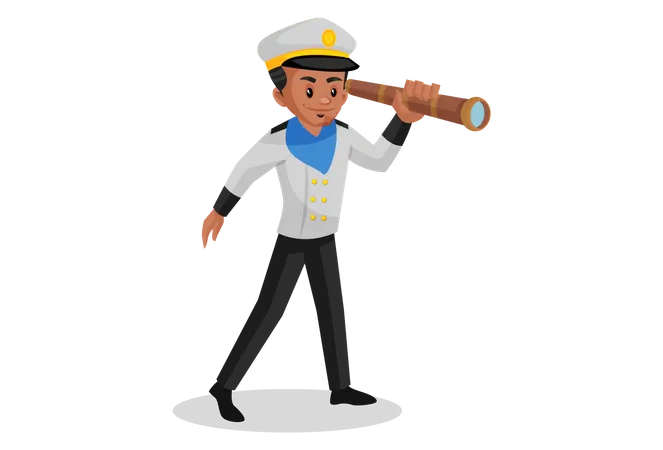 Indian sailor looking through telescope  Illustration