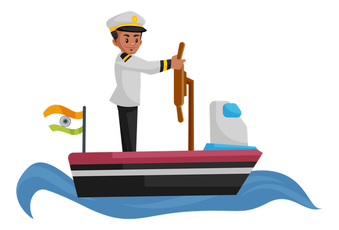 Indian sailor sailing boat in sea  Illustration