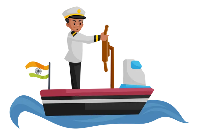 Indian sailor sailing boat in sea  Illustration