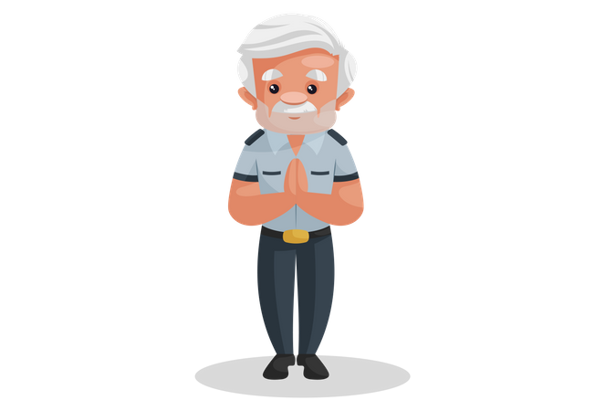 Indian security guard standing in welcome pose  Illustration