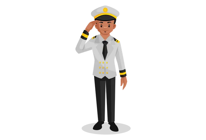 Indian ship captain doing salute Illustration