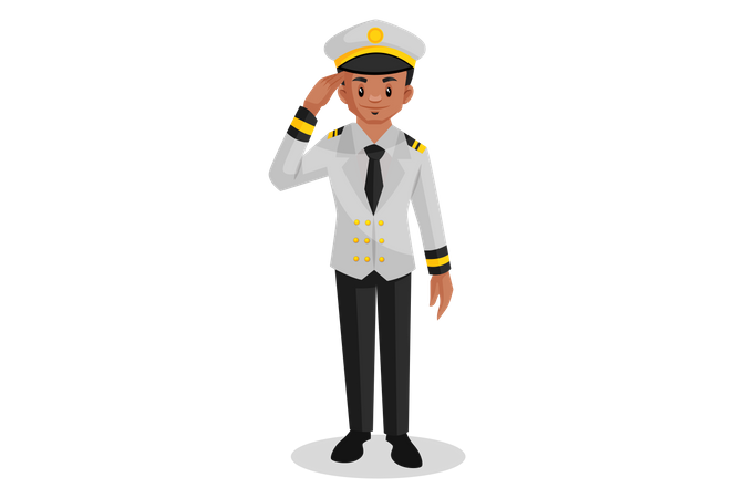 Indian ship captain doing salute  Illustration