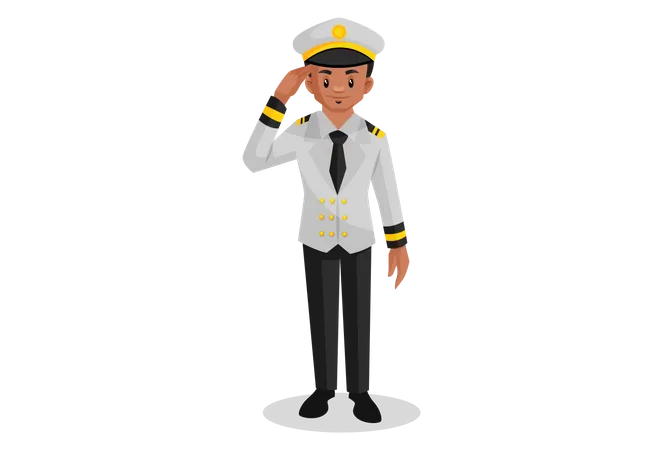 Indian ship captain doing salute  Illustration