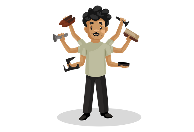 Indian shoe repairman holding shoe repairing tools in hand  Illustration