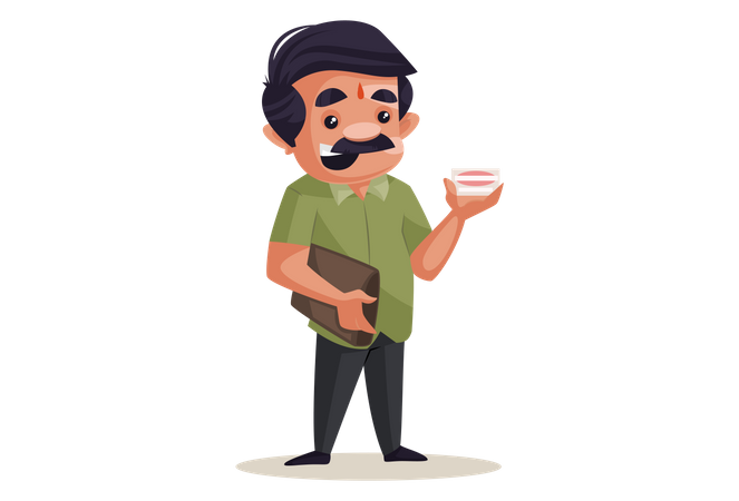 Indian shopkeeper holding sweet item on hand  Illustration