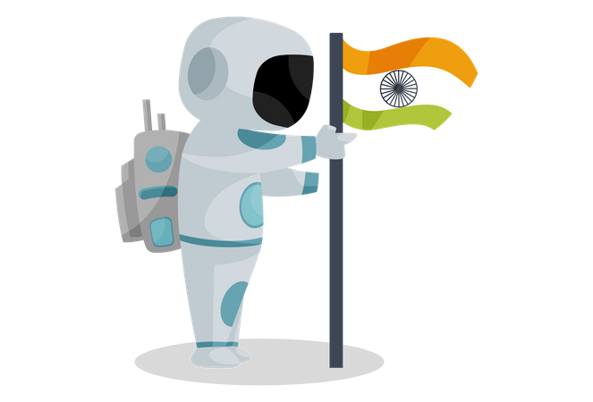 Indian space pilot placing Indian flag  Illustration