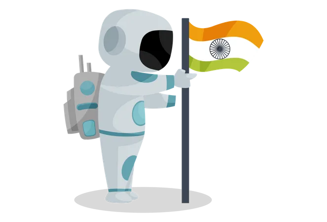 Indian space pilot placing Indian flag Illustration