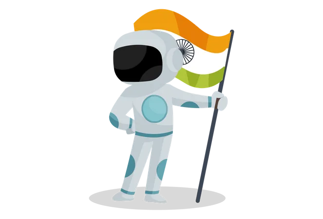 Indian spaceman holding Indian flag Illustration