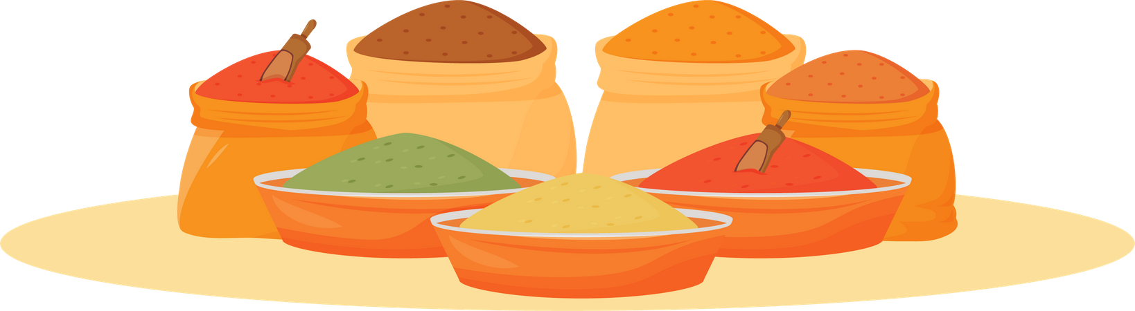 Indian spices assortment Illustration