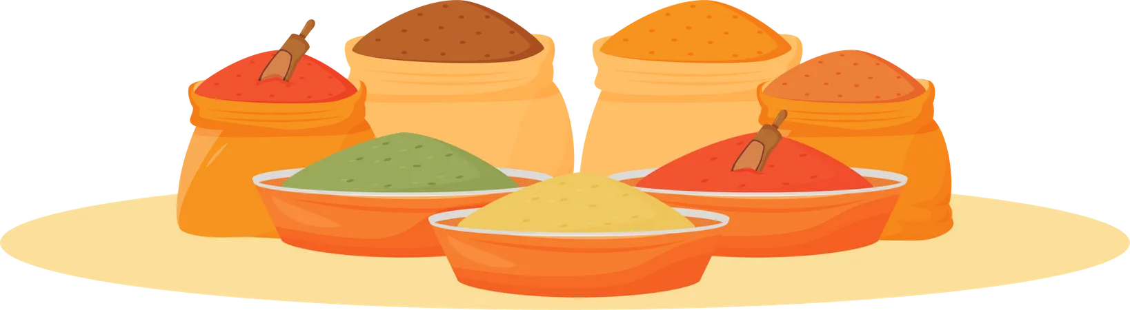 Indian spices assortment Illustration