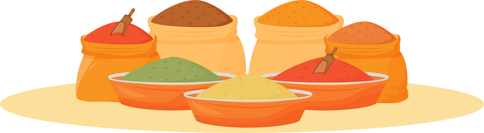 Indian spices assortment  Illustration